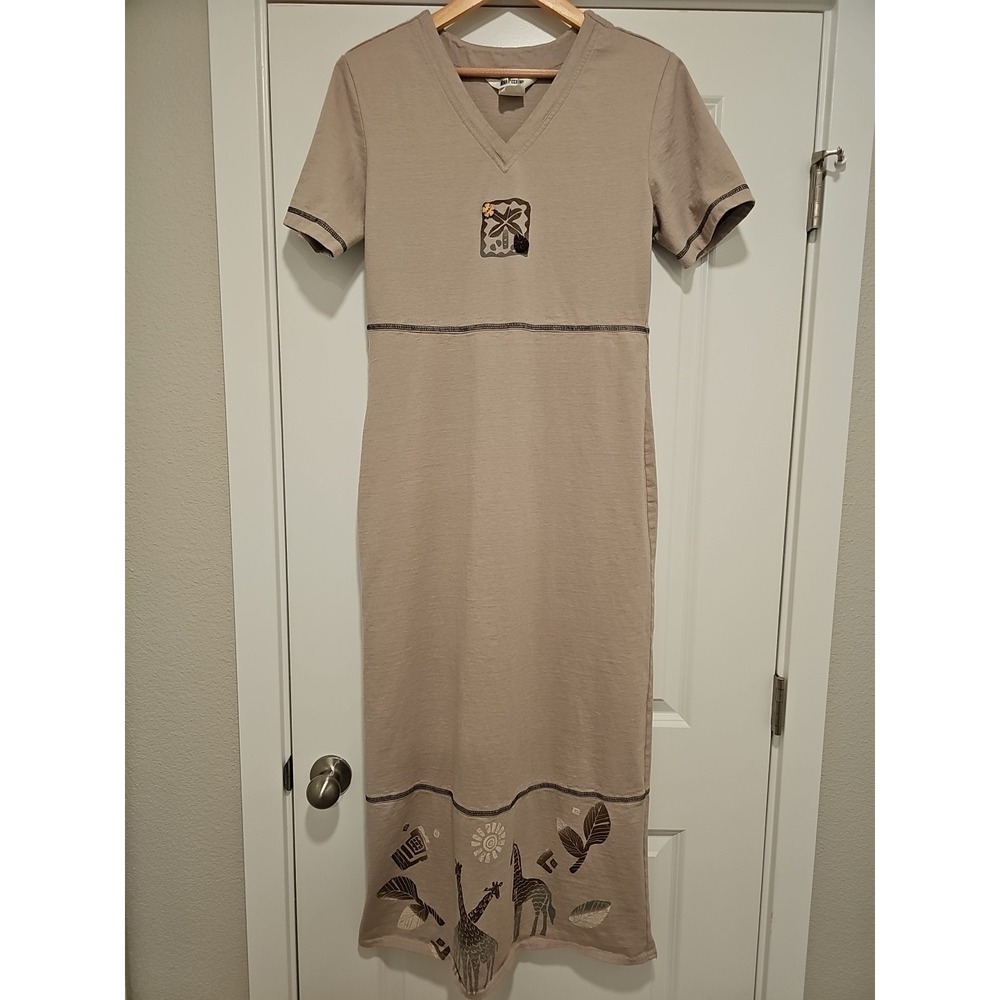 Women’s Beige Short-Sleeve V-Neck Maxi Dress